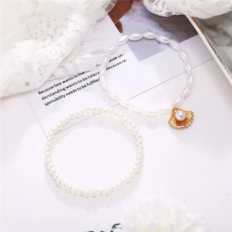 Simulated Pearl Shell Anklet